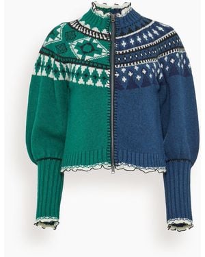 Sea Linea Fair Isle Zip Front Cardigan - Blue