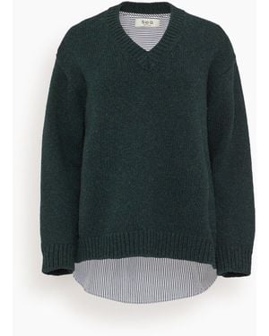 Sea Mallory V-Neck Combo Sweater - Green