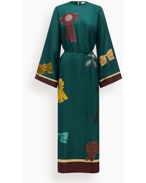 ALÉMAIS Rosette Silk Scarf Midi Dress - Green