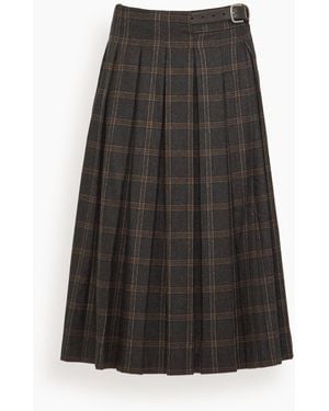 Sea Monroe Wool Plaid Belted Pleat Skirt - Black