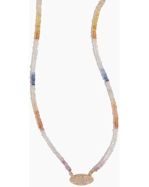 Theodosia Shaded Sapphire Necklaces With Pave Diamond Disc - White