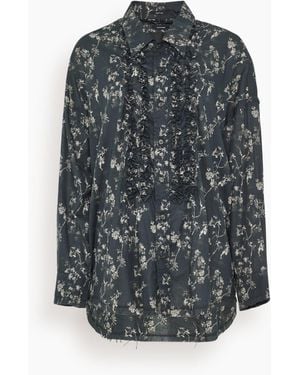 R13 Shredded Seam Ruffle Shirt - Gray