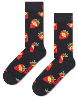 Happy Socks Schwarz Strawberry Fresh Crew Socke - Blau