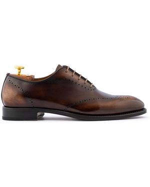 Harris Shoes 1913 Hand-Painted Leather Oxfords With Brogue Details - Brown