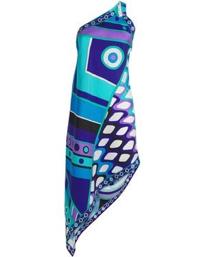 PUCCI Silk One-Shoulder Vivara Midi Dress - Blue