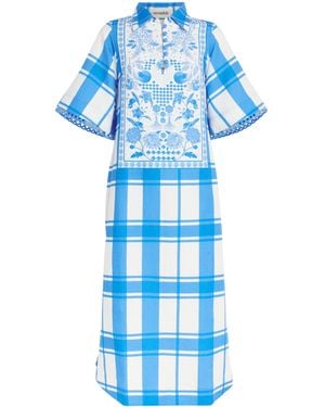 VERANDAH Printed Collared Tunic Midi Dress - Blue