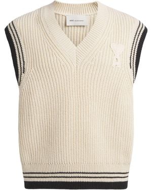 Ami Paris V Neck Sleeveless Jumper - Natural