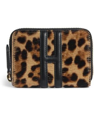 Harrods Leather Leopard Print Zip-Around Purse - Black