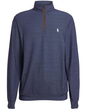 Ralph Lauren Mesh Polo Pony Quarter-Zip Sweatshirt - Blue