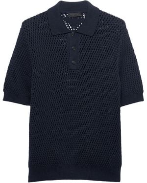 Prada Cotton-Linen Polo Shirt - Blue