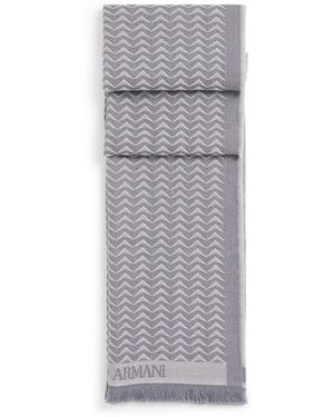 Giorgio Armani Wool Geometric Print Scarf - Grey