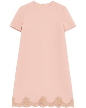 Valentino Wool-Silk Lace-Trim Mini Dress - Pink