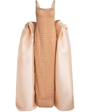 Pamella Roland Embellished Gown With Cape - Natural