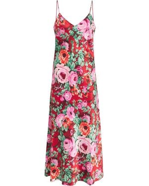 Olivia Von Halle Silk Floral Garbo Midi Dress - Red