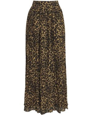 Toccin Chiffon Leopard Pleated Dillon Midi Skirt - Natural