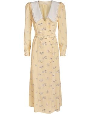 Alessandra Rich Silk Double-Breasted Midi Dress - Natural