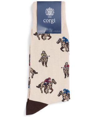 Corgi Jacquard Horse Socks - Blue