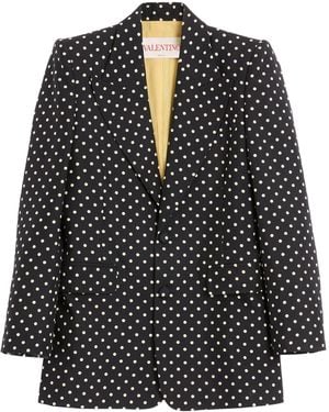 Valentino Silk Polka-Dot Print Blazer - Black