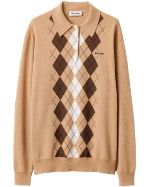 Miu Miu Cashmere Argyle Polo Jumper - Brown