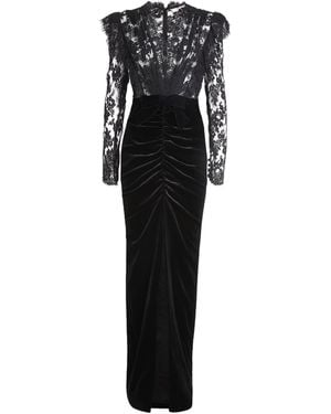 Alessandra Rich Lace-Velvet Gown - Black