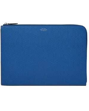 Smythson Small Panama Leather Laptop Case - Blue