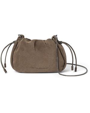 Brunello Cucinelli Mini Suede Mellow Bucket Bag - Brown