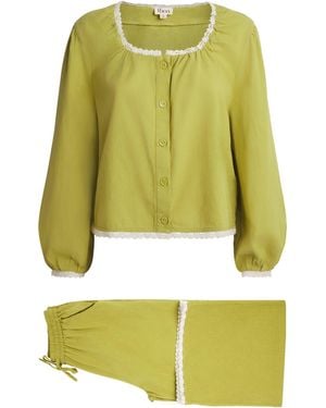 TBCo Cotton-Linen Lace-Trim Pyjama Set - Green