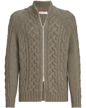 Brunello Cucinelli Cashmere Cable-Knit Zip-Up Cardigan - Green
