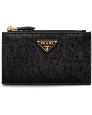 Prada Saffiano Leather Zip Card Holder - Black