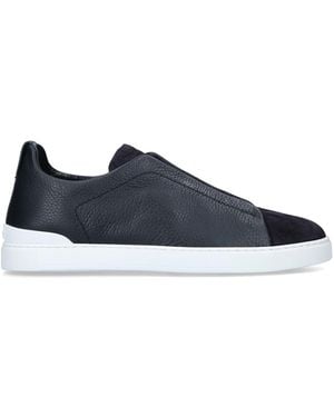 ZEGNA Leather Triple Stitch Trainers - Blue