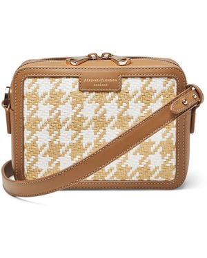 Aspinal of London Houndstooth Raffia Leather Camera Bag - Brown
