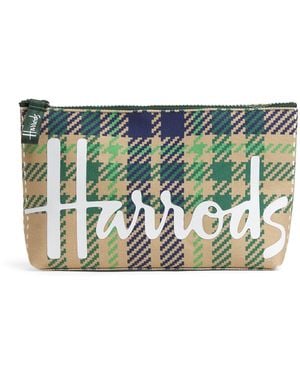 Harrods Medium Cotton Tartan Logo Cosmetic Bag - Multicolour