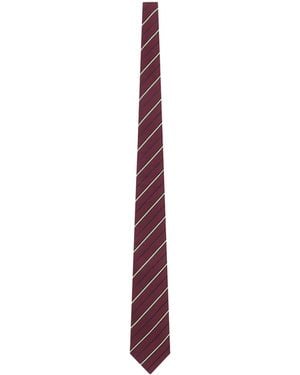 Saint Laurent Silk-Wool Jacquard Stripe Tie - Red