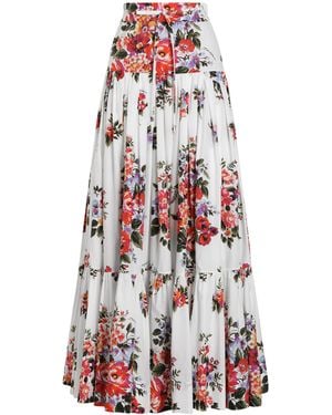Dolce & Gabbana Cotton Floral Print Maxi Skirt - White