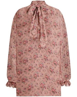 Dolce & Gabbana Silk Floral Pussybow Blouse - Pink
