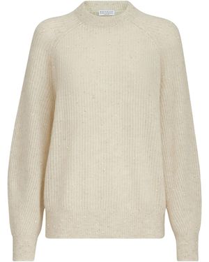 Brunello Cucinelli Rib-Knit Embellished Jumper - White