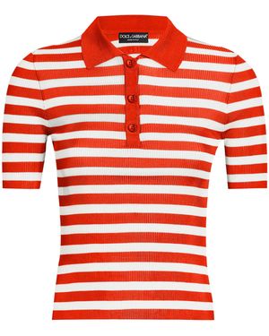 Dolce & Gabbana Rib-Knit Stripe Polo Shirt - Red