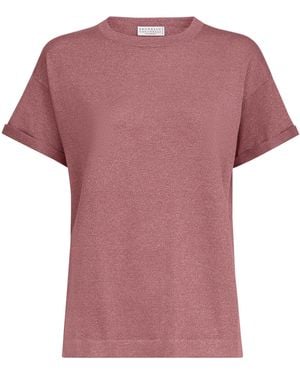 Brunello Cucinelli Cashmere-Blend Sparkling T-Shirt - Pink