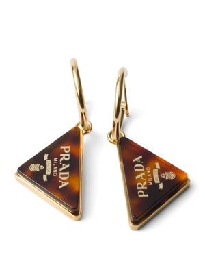Prada Plexiglass Triangle Logo Hoop Earrings - Brown