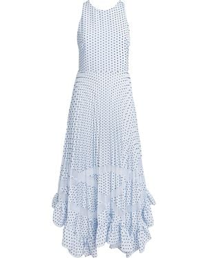 Claudie Pierlot Pleated Polka Dot Midi Dress - Blue