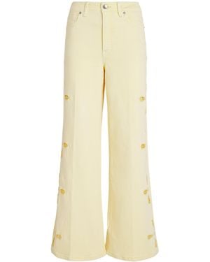 GOOD AMERICAN Embroidered Good Waist Palazzo Jeans - Natural