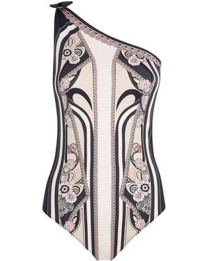 La DoubleJ Printed Goddess Asymmetric Swimsuit - Black