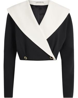 Alessandra Rich Virgin Wool-Blend Cropped Blazer - Black