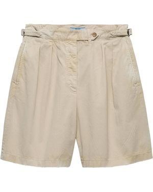 Prada Cotton Gabardine Shorts - Natural