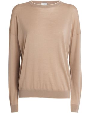 Eleventy Wool Crew-Neck Long-Sleeve Top - Natural