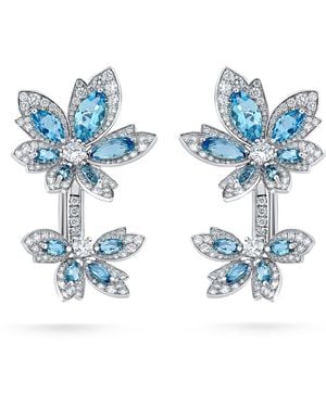 David Morris Diamond And Aquamarine Palm Flower Earrings - Blue
