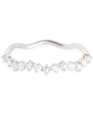 Astrid & Miyu Diamond And Pearl Wave Ring - White