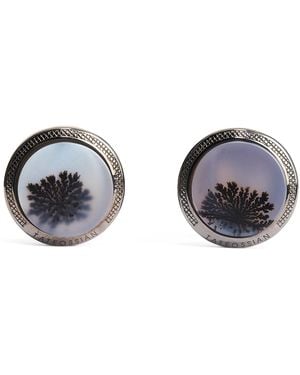 Tateossian Sterling Dendritic Agate Cufflinks - Black