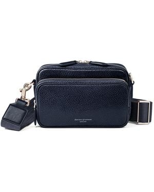 Aspinal of London Leather Reporter East West Messenger Bag - Blue