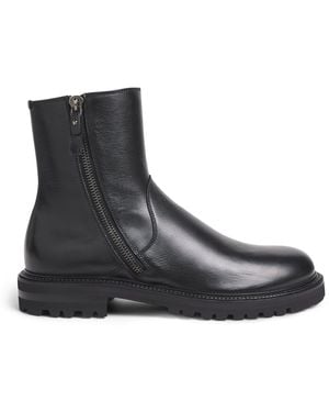Giorgio Armani Leather Zip Ankle Boots - Black